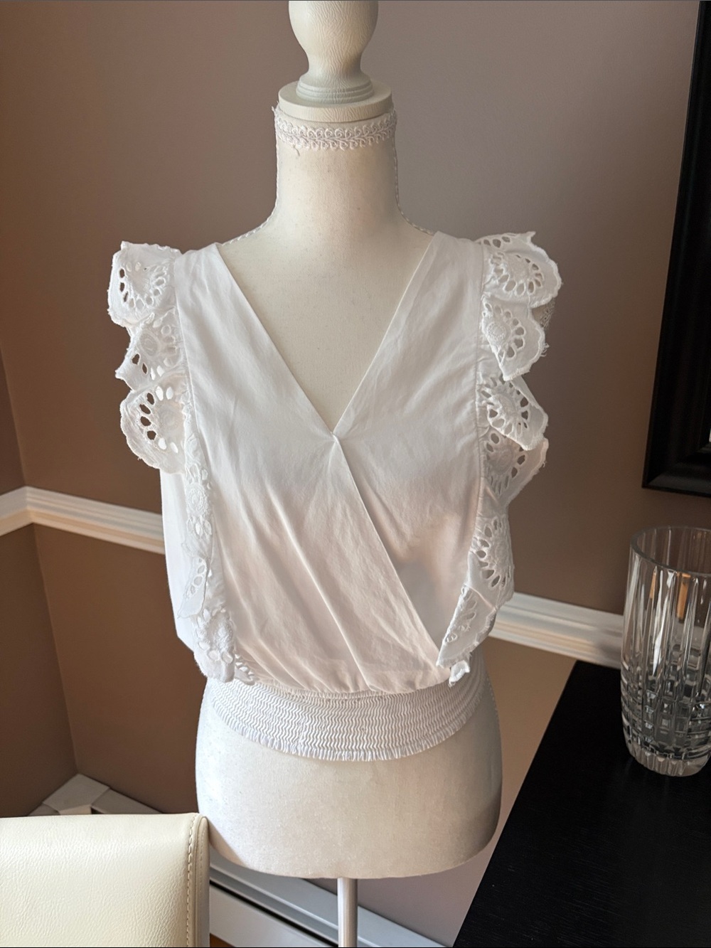 Japna White Eyelet Lace Wrap Crop Top